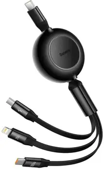 Кабель Baseus Bright Mirror Retractable 3 in 1 Micro USB/Lightning/Type-C 100W 1.2m Black (CAMJ010201)