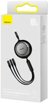 Кабель Baseus Bright Mirror Retractable 3 in 1 Micro USB/Lightning/Type-C 100W 1.2m Black (CAMJ010201)