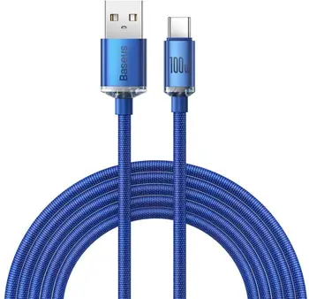 Кабель Baseus Crystal Shine Series Fast Charging Data Cable USB to Type-C 100 W 2 m Blue (CAJY000503)