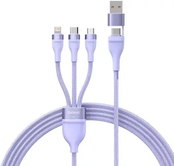 Кабель Baseus Flash 2 USB-A/USB-C to USB-C/Lightning/Micro USB 1.2m Purple (CASS030105)