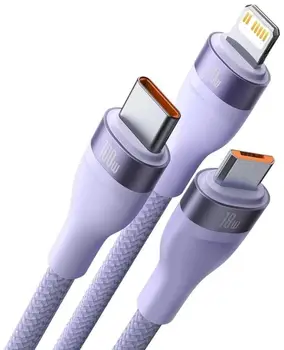 Кабель Baseus Flash 2 USB-A/USB-C to USB-C/Lightning/Micro USB 1.2m Purple (CASS030105)
