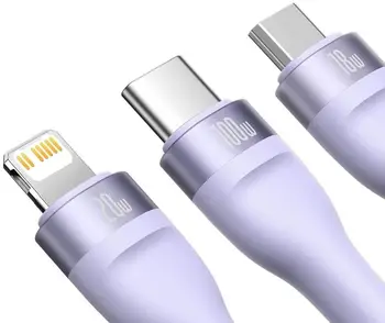 Кабель Baseus Flash 2 USB-A/USB-C to USB-C/Lightning/Micro USB 1.2m Purple (CASS030105)