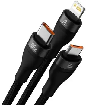 Кабель Baseus Flash 2 USB-A/USB-C to USB-C/Lightning/Micro USB 1.5m Black (CASS030101)