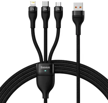 Кабель Baseus Flash Series 2 USB to Micro USB-Lightning-Type-C 100W 1.2m Black (CASS030001)