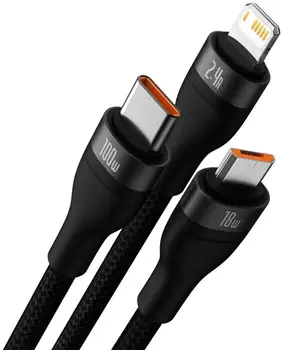 Кабель Baseus Flash Series 2 USB to Micro USB-Lightning-Type-C 100W 1.2m Black (CASS030001)