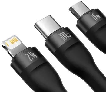 Кабель Baseus Flash Series 2 USB to Micro USB-Lightning-Type-C 100W 1.2m Black (CASS030001)