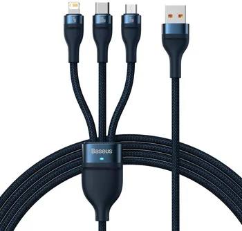 Кабель Baseus Flash Series 2 USB to Micro USB-Lightning-Type-C 100W 1.2m Blue (CASS030003)