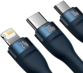 Кабель Baseus Flash Series 2 USB to Micro USB-Lightning-Type-C 100W 1.2m Blue (CASS030003)