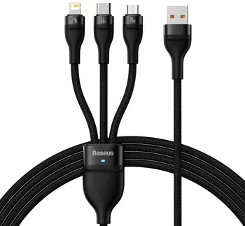 Кабель Baseus Flash Series II 3-in-1 Fast Charging Data Cable USB to Micro/Lightning/Type-C 66W 1.2m Black (CASS040001)