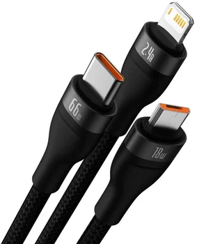 Кабель Baseus Flash Series II 3-in-1 Fast Charging Data Cable USB to Micro/Lightning/Type-C 66W 1.2m Black (CASS040001)