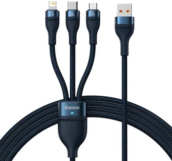 Кабель Baseus Flash Series II 3-in-1 Fast Charging Data Cable USB to Micro/Lightning/Type-C 66W 1.2m Blue (CASS040003)