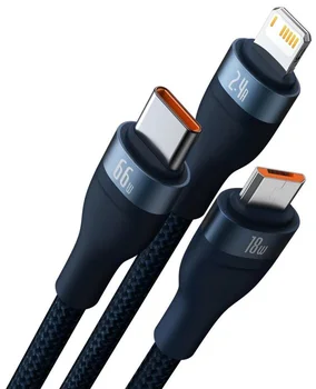 Кабель Baseus Flash Series II 3-in-1 Fast Charging Data Cable USB to Micro/Lightning/Type-C 66W 1.2m Blue (CASS040003)