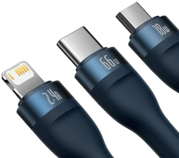 Кабель Baseus Flash Series II 3-in-1 Fast Charging Data Cable USB to Micro/Lightning/Type-C 66W 1.2m Blue (CASS040003)