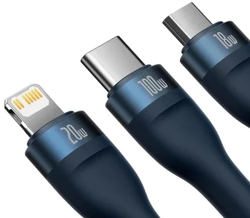 Кабель Baseus Flash Series II 3-in-2 Micro USB / USB Type-C / Lightning Fast Charging Data Cable 100W 1.2m Blue (CASS030103)