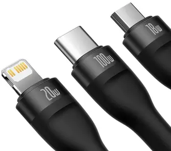 Кабель Baseus Flash Series II 3 in 1 USB Type-C to Type-C/Lightning/Micro USB 100W 1.5m Black (CASS030201)