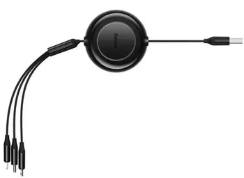 Кабель Baseus Free2Draw 3-in-1 Retractable Crystal Micro USB / USB Type-C / Lightning Cluster Black (P10368700111-02)