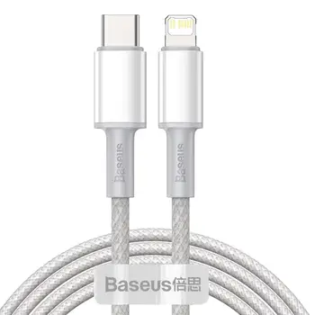 Кабель Baseus Type-C to Lightning PD 20W 2M High Density Braided White (CATLGD-A02)