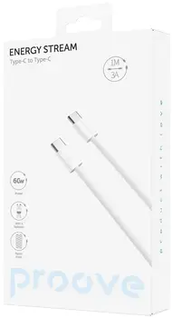 Кабель Proove Energy Stream Type-C to Type-C 60W (1m) White (CCES60002202)