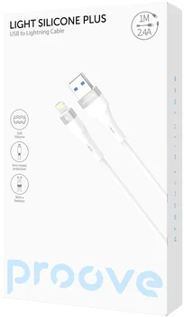 Кабель Proove Light Silicone Plus USB to Lightning 2.4A (1m) White (CCLS12001102)
