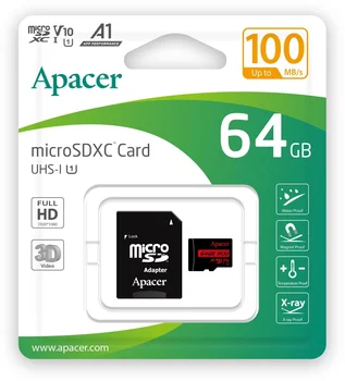 Карта пам'яті Apacer 64 GB MicroSDHC UHS-I Class 10 + SD adapter (AP64GMCSX10UB-R)