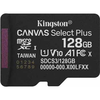 Карта памяти Kingston 128 GB microSDXC Canvas Select Plus Gen3 + SD-Adapter Black (SDCS3/128GB)