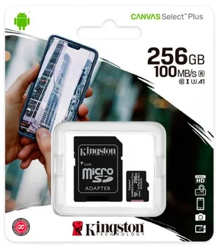 Карта памяти Kingston 256 GB microSDXC Class 10 UHS-I U3 Canvas Select Plus + SD Adapter Black (SDCS2/256GB)