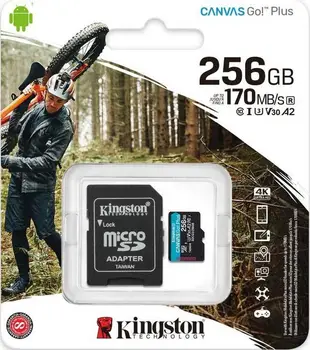 Карта пам'яті Kingston 256 GB microSDXC class 10 UHS-I U3 Canvas Go! Plus + SD Adapter (SDCG3/256GB)