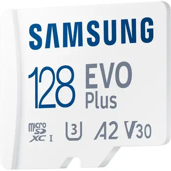 Карта пам'яті Samsung 128 GB microSDXC Class 10 UHS-I U3 V30 A2 EVO Plus + SD Adapter (MB-MC128KA)