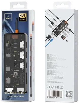 Мультипортовый адаптер WiWU CB011 Cyber 11 в 1 USB-C to USB3.0, SD/TF, HDMI, RJ45, VGA, PD + 3.5mm Gray