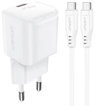 Сетевое зарядное устройство Acefast A73 Mini 20W GaN + USB Type-C to USB Type-C cable White (6974316282655)