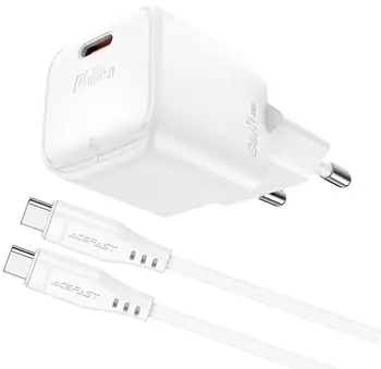 Сетевое зарядное устройство Acefast A73 Mini 20W GaN + USB Type-C to USB Type-C cable White (6974316282655)