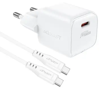 Сетевое зарядное устройство Acefast A73 Mini 20W GaN + USB Type-C to USB Type-C cable White (6974316282655)
