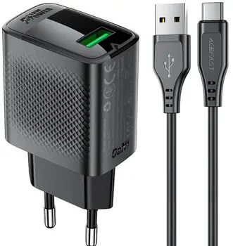 Сетевое зарядное устройство Acefast A90 18W GaN Black Type-A to Type-C cable