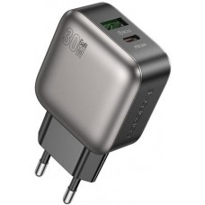 Мережевий зарядний пристрій BOROFONE BAS55A Absolute 1USB-C + 1USB-A PD30W+QC3.0 charger (EU) Black