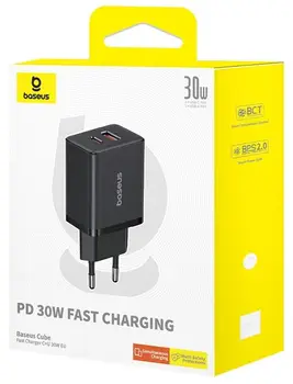 Сетевое зарядное устройство Baseus Cube Fast Charger C+U 30W Black (P10111404113-00)