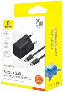 Мережевий зарядний пристрій Baseus GaN5 Fast Charger (mini) 1C 25W Black Type-C to Type-C cable (P10110909113-01)