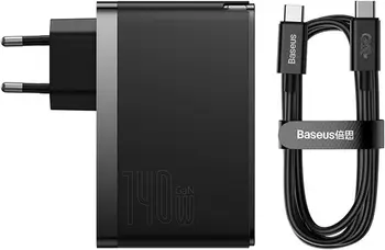 Сетевое зарядное устройство Baseus GaN5 Pro Fast Charger 2C+U 140W Black w/Type-C to Type-C cable (CCGP100201)