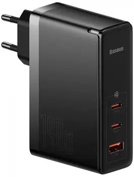 Сетевое зарядное устройство Baseus GaN5 Pro Fast Charger 2C+U 140W Black w/Type-C to Type-C cable (CCGP100201)