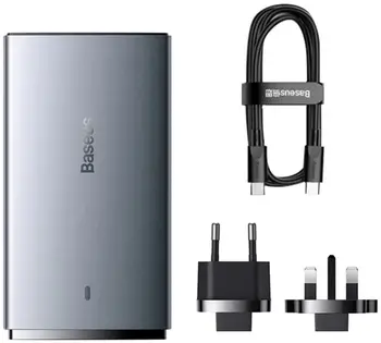 Сетевое зарядное устройство Baseus GaN5 Pro Ultra-Slim Fast Charger C+U 65W Overseas Edition Gray + Type-C to Type-C (CCGP150113)