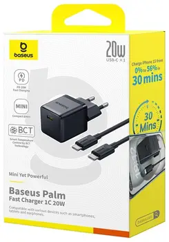 Мережевий зарядний пристрій Baseus Palm Fast Charger 20W Black Type-C to Type cable (P10111602113-01)