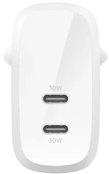Мережевий зарядний пристрій Belkin Boost Up Charge Pro Dual USB-C Wall Charger PPS 60W White (WCB010VFWH)