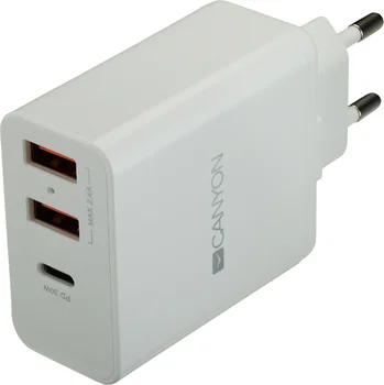 Сетевое зарядное устройство Canyon CNE-CHA08W (2USB, 2.4A PD) White