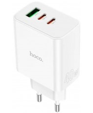 Мережевий зарядний пристрій HOCO C126A Pure power PD40W three-port (2C1A) charger White