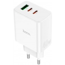 Мережевий зарядний пристрій HOCO C126A Pure power PD40W three-port (2C1A) charger White