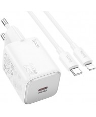 Мережевий зарядний пристрій HOCO N40 Mighty USB-C PD20W charger set (USB-C to Lightning) White