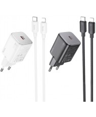 Мережевий зарядний пристрій HOCO N40 Mighty USB-C PD20W charger set (USB-C to Lightning) White