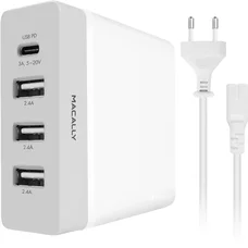 Сетевое зарядное устройство Macally Wall Charger 3xUSB 2.4A and USB-C 3A White (HOME72UC-EU)