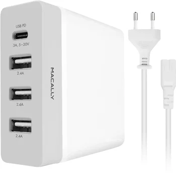 Сетевое зарядное устройство Macally Wall Charger 3xUSB 2.4A and USB-C 3A White (HOME72UC-EU)