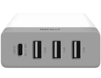 Сетевое зарядное устройство Macally Wall Charger 3xUSB 2.4A and USB-C 3A White (HOME72UC-EU)