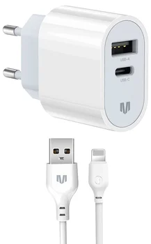 Мережевий зарядний пристрій MadeInFuture MFS12 12W A+C + кабель USB-A to Lightning White (MIF82823)